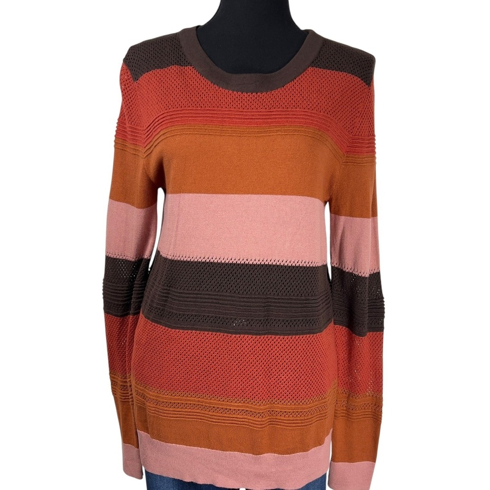 Market & Spruce Small Striped Knit Sweater Long Sleeve Casual Pullover Retro NEW